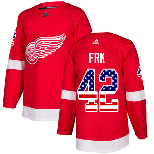 Adidas Red Wings #42 Martin Frk Red Home Authentic USA Flag Stitched NHL Jersey